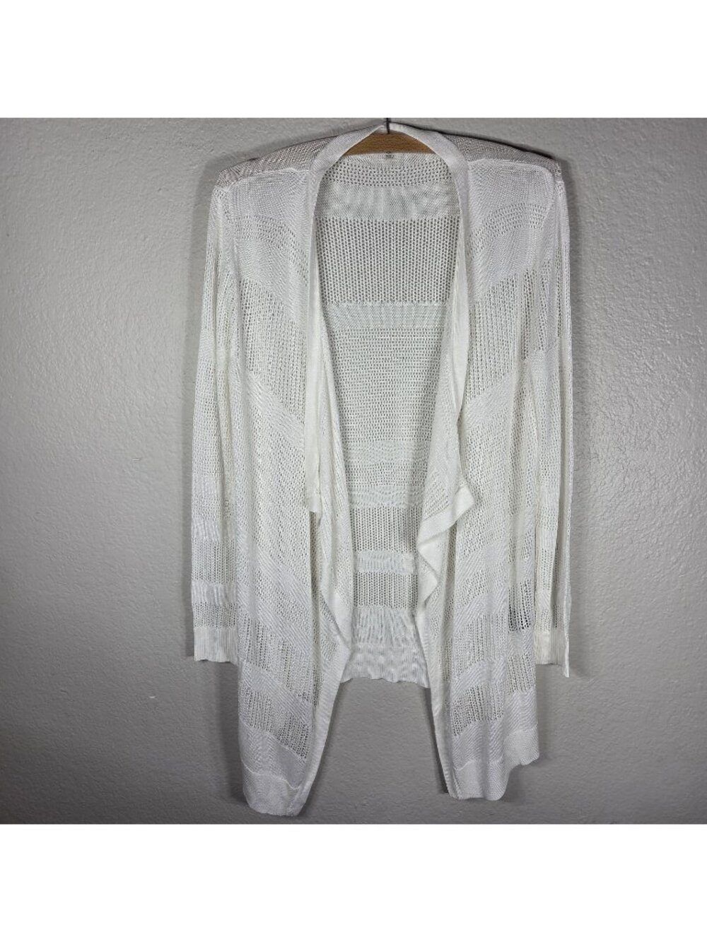August Silk Knit Open Cardigan White Size M Striped Asymmetric Long